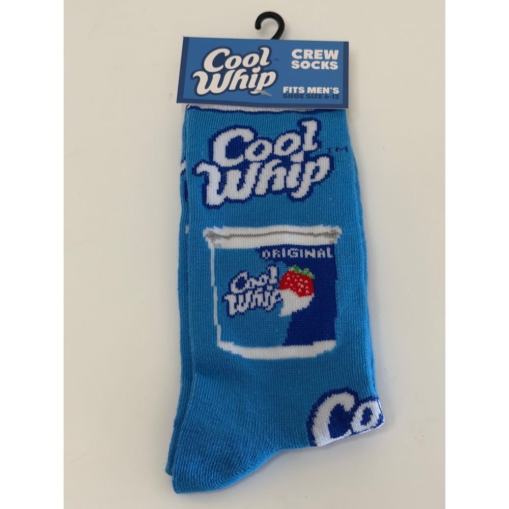 Cool Whip Original Blue Novelty Crew Socks Mens Shoe Size 6-12 Odd Sox New